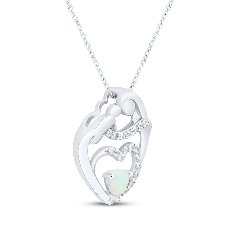 Heart-Shaped Lab-Created Opal & White Lab-Created Sapphire Mother & Child Heart Necklace Sterling Silver 18"