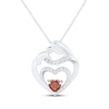 Thumbnail Image 0 of Heart-Shaped Garnet & White Lab-Created Sapphire Mother & Child Heart Necklace Sterling Silver 18"