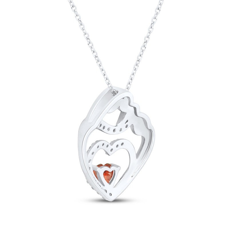 Main Image 3 of Heart-Shaped Garnet & White Lab-Created Sapphire Mother & Child Heart Necklace Sterling Silver 18&quot;