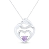 Thumbnail Image 0 of Heart-Shaped Amethyst & White Lab-Created Sapphire Mother & Child Heart Necklace Sterling Silver 18"