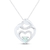 Thumbnail Image 0 of Heart-Shaped Aquamarine & White Lab-Created Sapphire Mother & Child Heart Necklace Sterling Silver 18"