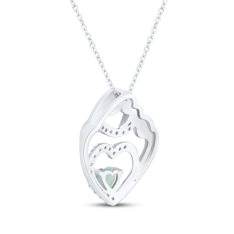 Heart-Shaped Aquamarine & White Lab-Created Sapphire Mother & Child Heart Necklace Sterling Silver 18"