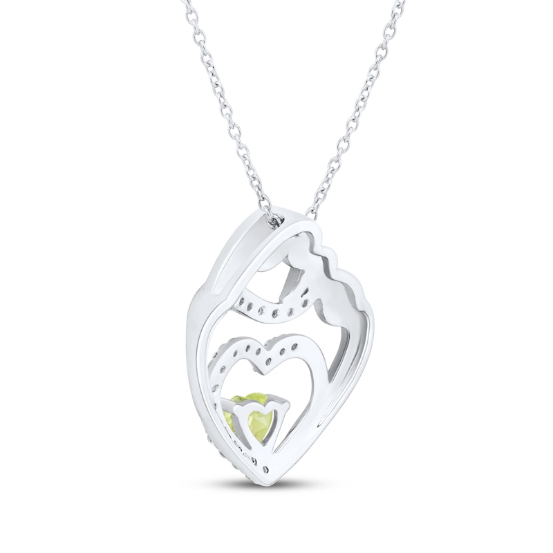 Main Image 3 of Heart-Shaped Peridot & White Lab-Created Sapphire Mother & Child Heart Necklace Sterling Silver 18&quot;