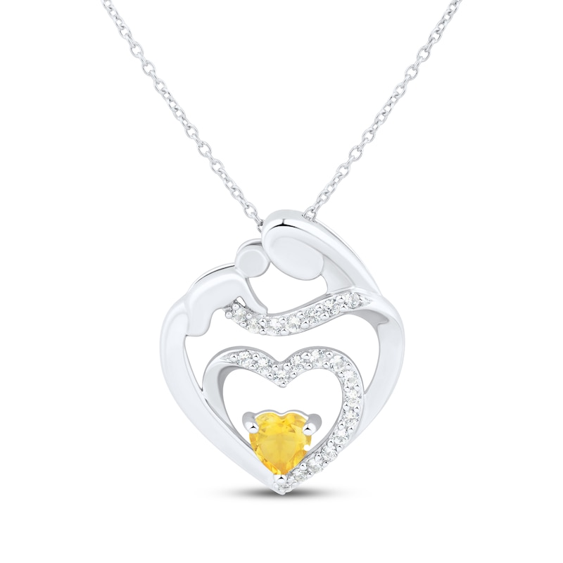 Heart-Shaped Citrine & White Lab-Created Sapphire Mother & Child Heart Necklace Sterling Silver 18"