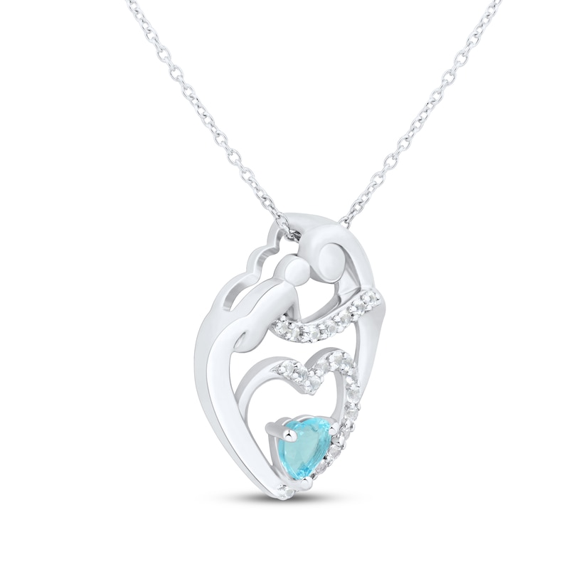 Heart-Shaped Swiss Blue Topaz & White Lab-Created Sapphire Mother & Child Heart Necklace Sterling Silver 18"