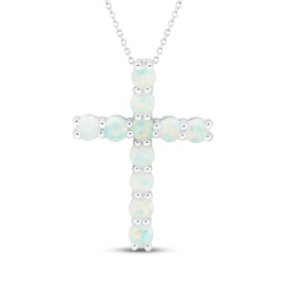 Lab-Created Opal Cross Necklace Sterling Silver 18&quot;