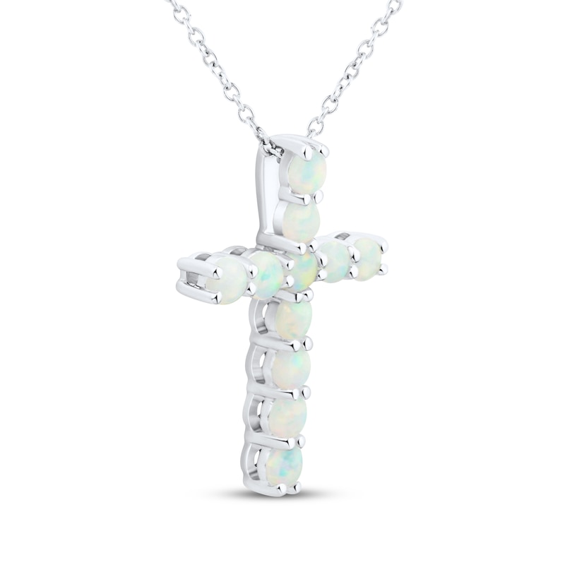 Lab-Created Opal Cross Necklace Sterling Silver 18"