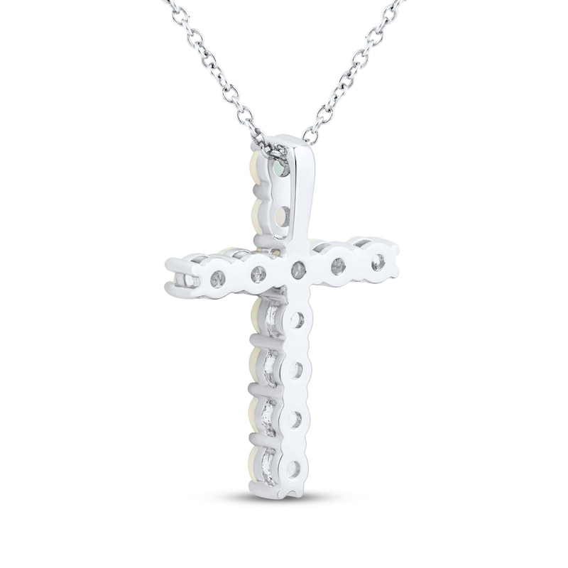 Lab-Created Opal Cross Necklace Sterling Silver 18"