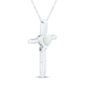 Thumbnail Image 1 of Heart-Shaped Lab-Created Opal & White Lab-Created Sapphire Cross Necklace Sterling Silver 18"