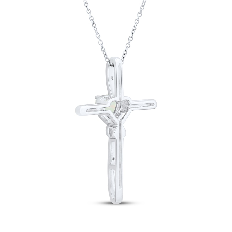 Heart-Shaped Lab-Created Opal & White Lab-Created Sapphire Cross Necklace Sterling Silver 18"