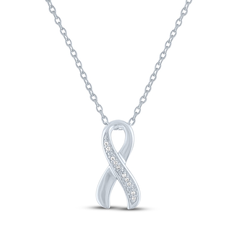 Gift Boxed Awareness Ribbon Diamond Accent Necklace Sterling Silver 18"