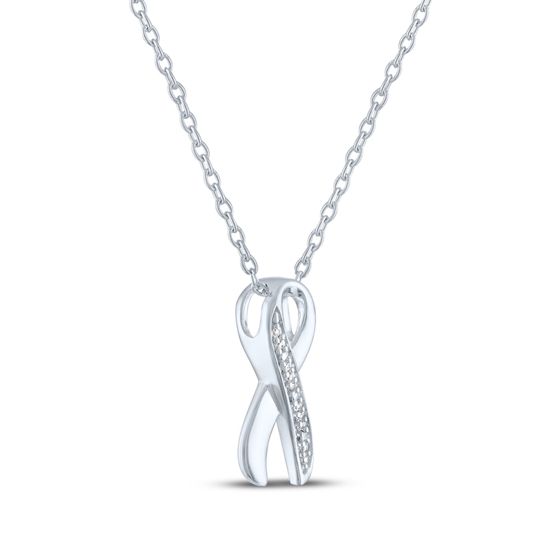 Gift Boxed Awareness Ribbon Diamond Accent Necklace Sterling Silver 18"