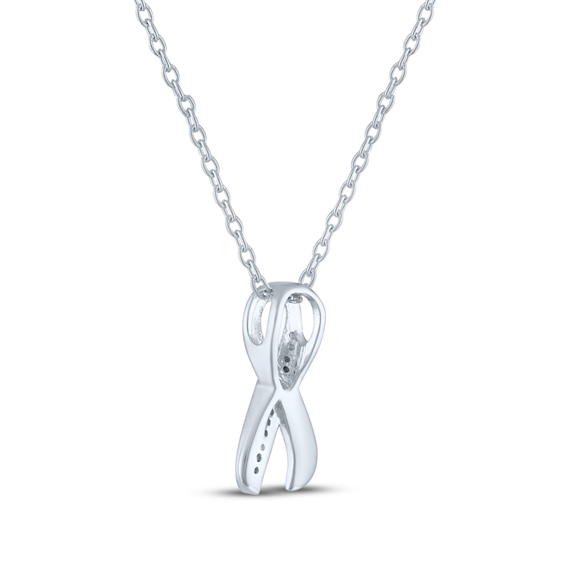 Gift Boxed Awareness Ribbon Diamond Accent Necklace Sterling Silver 18"