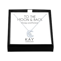 Gift Boxed Moon & Stars Diamond Accent Necklace Sterling Silver 18&quot;