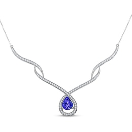 Pear-Shaped Tanzanite & White Lab-Created Sapphire Necklace Sterling Silver 18&quot;