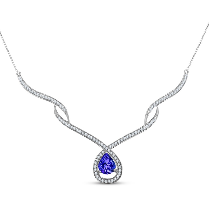 Main Image 1 of Pear-Shaped Tanzanite & White Lab-Created Sapphire Necklace Sterling Silver 18&quot;