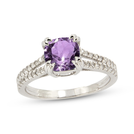 Cushion-Cut Amethyst & White Lab-Created Sapphire Ring Sterling Silver