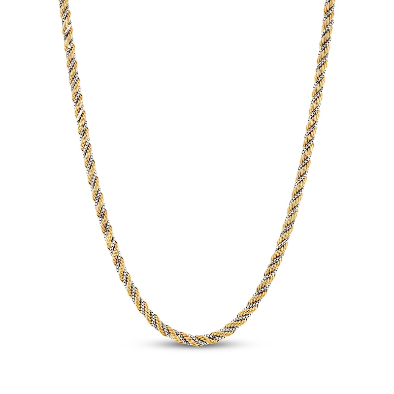 Main Image 1 of Hollow Rope & Box Chain Necklace 2.46mm 10K Two-Tone Gold 18&quot;