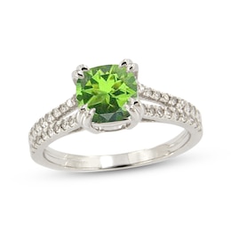 Cushion-Cut Peridot & White Lab-Created Sapphire Ring Sterling Silver