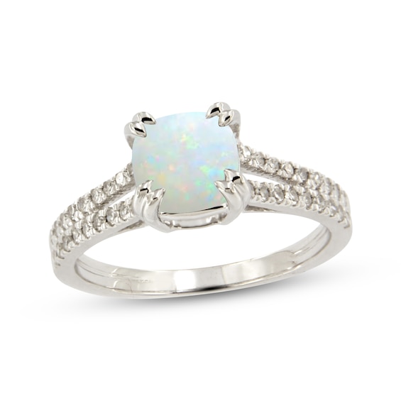 Cushion-Cut Lab-Created Opal & White Lab-Created Sapphire Ring Sterling Silver