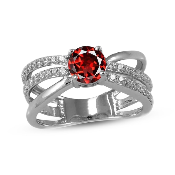 Garnet & White Lab-Created Sapphire Orbit Ring Sterling Silver