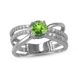 Peridot & White Lab-Created Sapphire Orbit Ring Sterling Silver