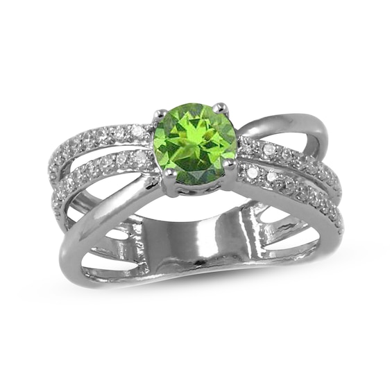 Peridot & White Lab-Created Sapphire Orbit Ring Sterling Silver