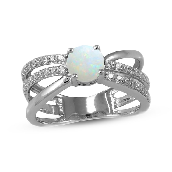 Lab-Created Opal & White Lab-Created Sapphire Orbit Ring Sterling Silver