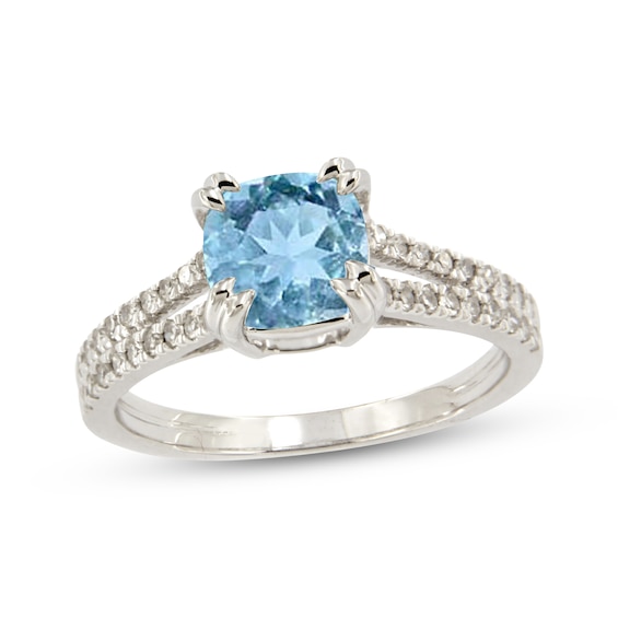 Cushion-Cut Swiss Blue Topaz & White Lab-Created Sapphire Ring Sterling Silver