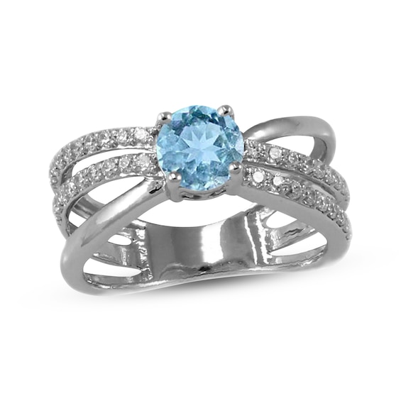 Swiss Blue Topaz & White Lab-Created Sapphire Orbit Ring Sterling Silver