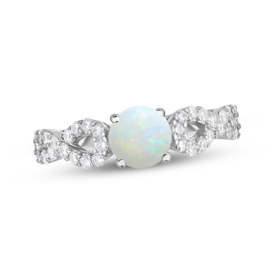 Lab-Created Opal & White Lab-Created Sapphire Ring Sterling Silver