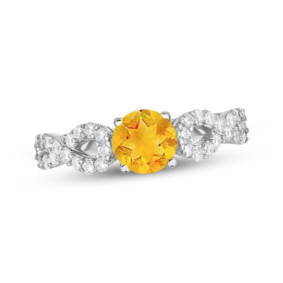 Citrine & White Lab-Created Sapphire Ring Sterling Silver