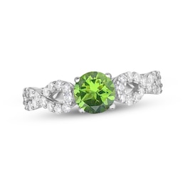 Peridot & White Lab-Created Sapphire Ring Sterling Silver