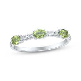 Sideways Oval-Cut Peridot & Diamond Station Ring 1/10 ct tw Sterling Silver