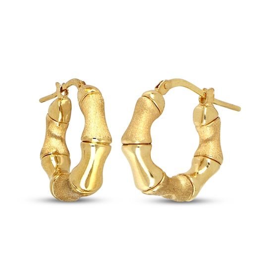 Hollow Bamboo Hoop Earrings 14K Gold