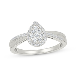 Multi-Diamond Pear-Shaped Halo Promise Ring 1/4 ct tw 10K White Gold