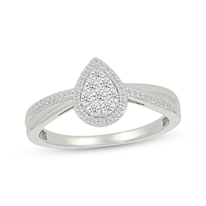 Main Image 1 of Multi-Diamond Pear-Shaped Halo Promise Ring 1/4 ct tw 10K White Gold