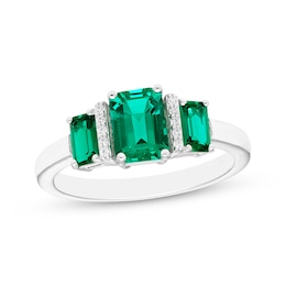 Memories Moments Magic Lab-Created Emerald & Diamond Accent Three-Stone Ring Sterling Silver