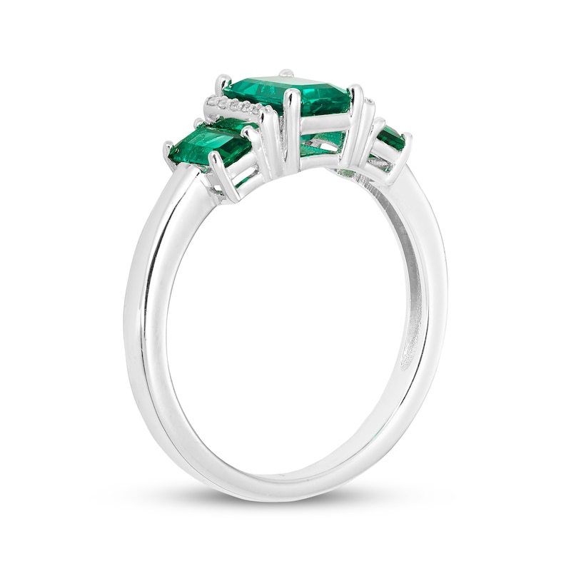 Main Image 2 of Memories Moments Magic Lab-Created Emerald & Diamond Accent Three-Stone Ring Sterling Silver