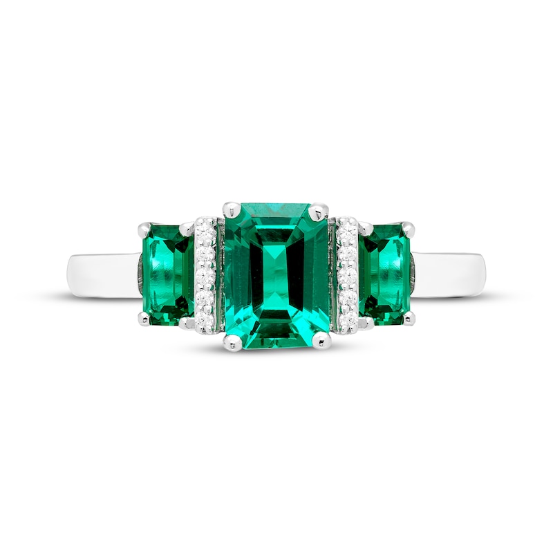 Main Image 3 of Memories Moments Magic Lab-Created Emerald & Diamond Accent Three-Stone Ring Sterling Silver