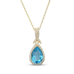 Pear-Shaped Swiss Blue Topaz & White Lab-Created Sapphire Necklace 18K Yellow Gold-Plated Sterling Silver 18&quot;