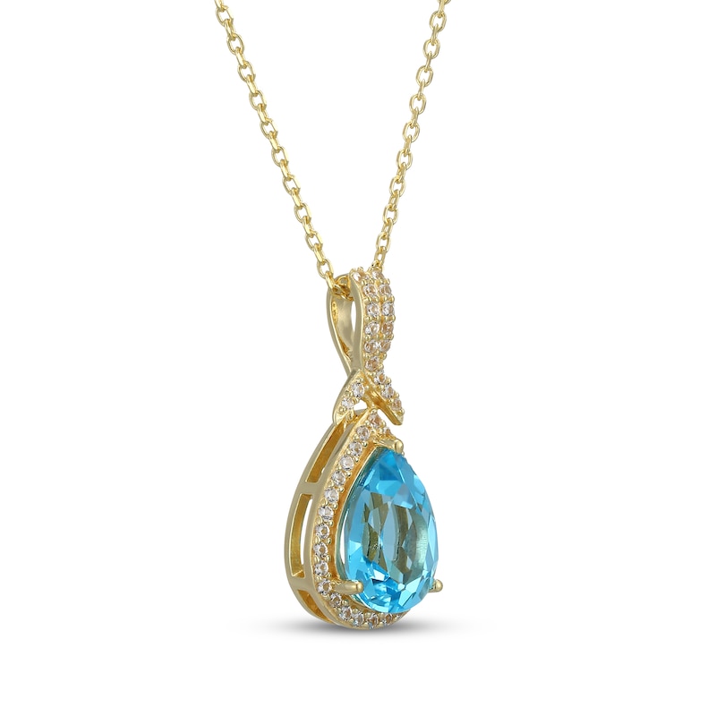 Main Image 2 of Pear-Shaped Swiss Blue Topaz & White Lab-Created Sapphire Necklace 18K Yellow Gold-Plated Sterling Silver 18&quot;