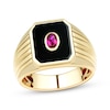 Thumbnail Image 1 of Men's Octagon-Cut Black Onyx & Oval-Cut Lab-Created Ruby Signet Ring 10K Yellow Gold