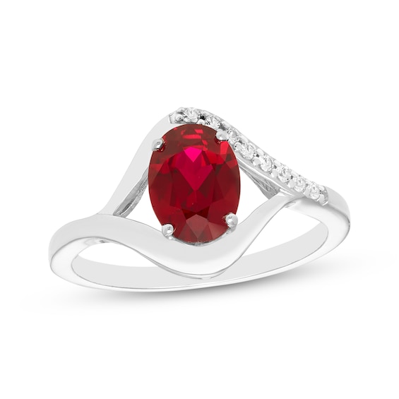 Oval-Cut Lab-Created Ruby & White Lab-Created Sapphire Ring Sterling Silver