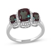 Thumbnail Image 1 of Cushion-Cut Lab-Created Alexandrite & White Lab-Created Sapphire Three-Stone Ring Sterling Silver