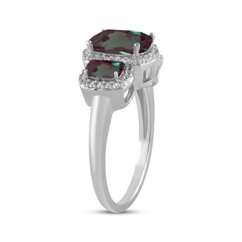 Main Image 2 of Cushion-Cut Lab-Created Alexandrite & White Lab-Created Sapphire Three-Stone Ring Sterling Silver