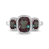 Thumbnail Image 3 of Cushion-Cut Lab-Created Alexandrite & White Lab-Created Sapphire Three-Stone Ring Sterling Silver