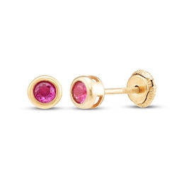 Children's Round-Cut Lab-Created Ruby Stud Earrings 14K Yellow Gold