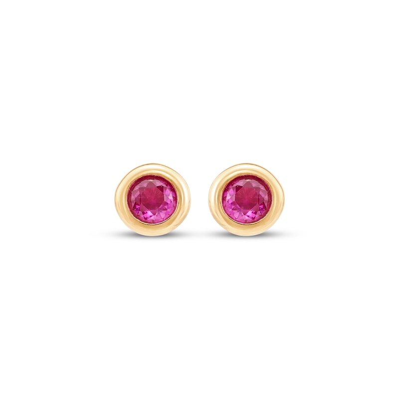 Main Image 2 of Children's Round-Cut Lab-Created Ruby Stud Earrings 14K Yellow Gold