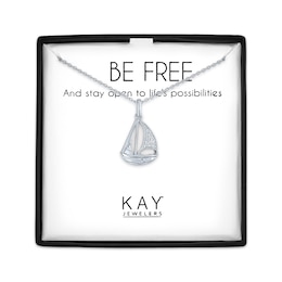 Sailboat Necklace with Diamond Accents Sterling Silver 18&quot;